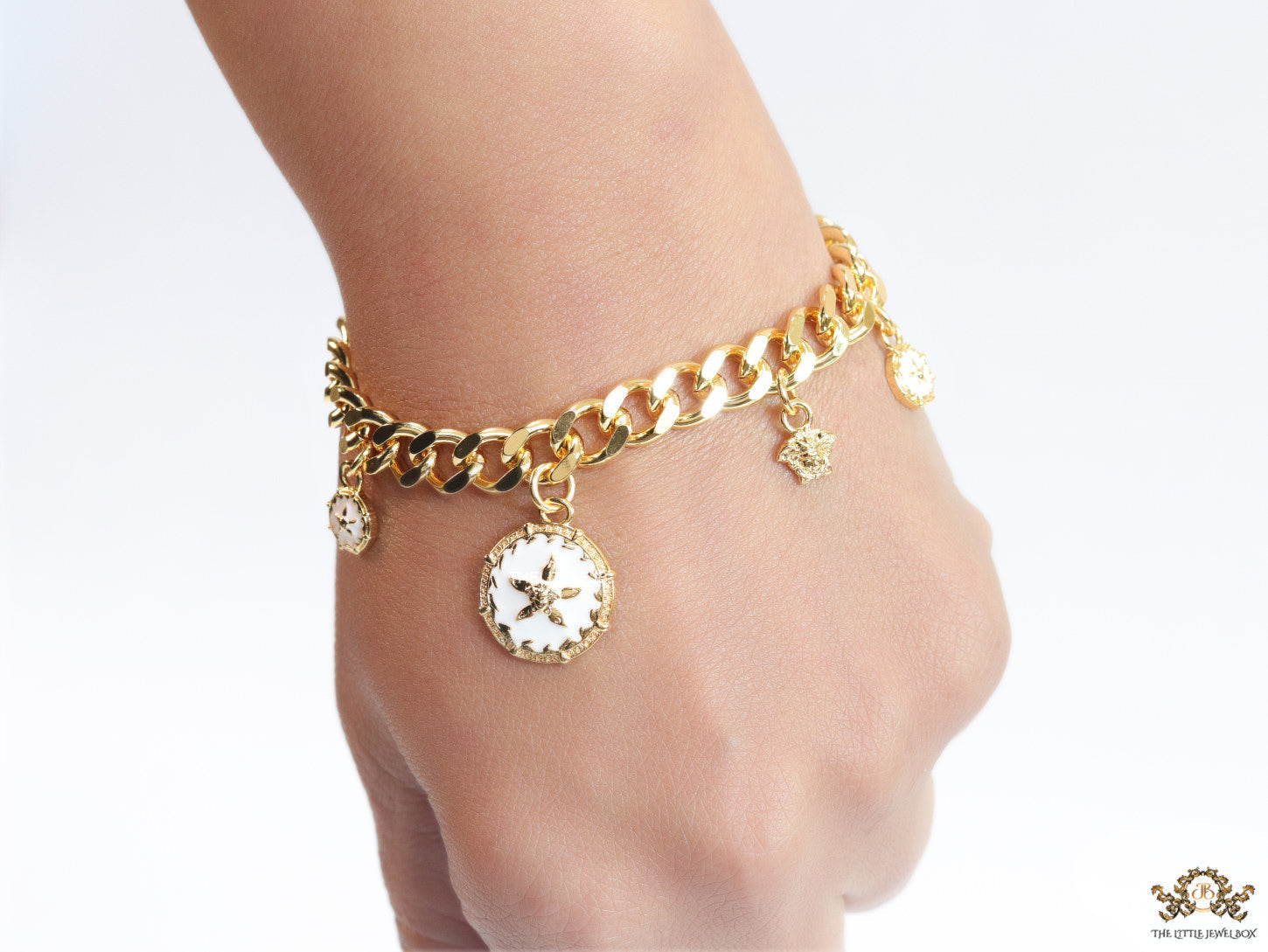 Gold plated link chain charm bracelet