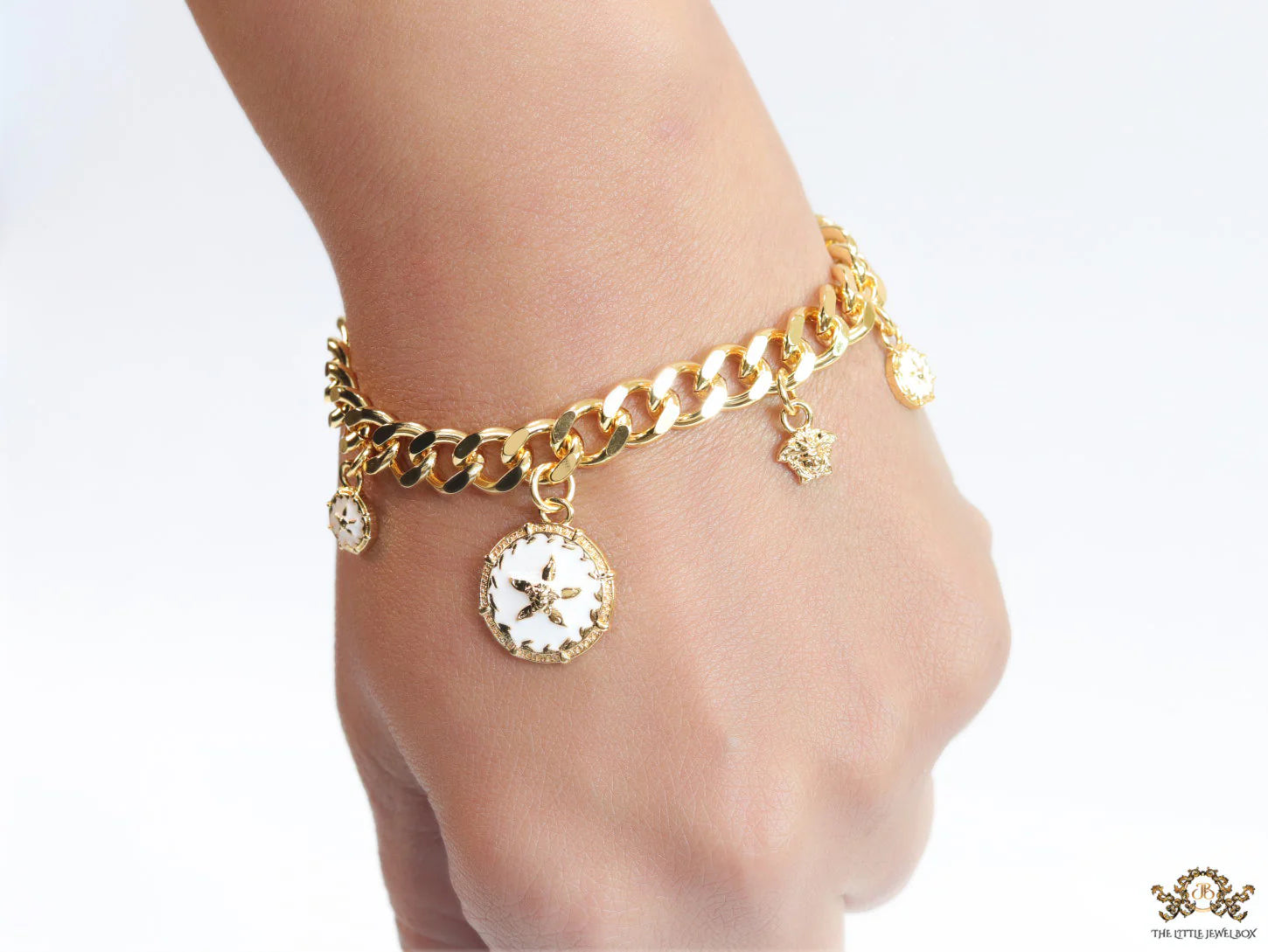 Gold plated link chain charm bracelet