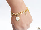 Gold plated link chain charm bracelet