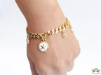 Gold plated link chain charm bracelet