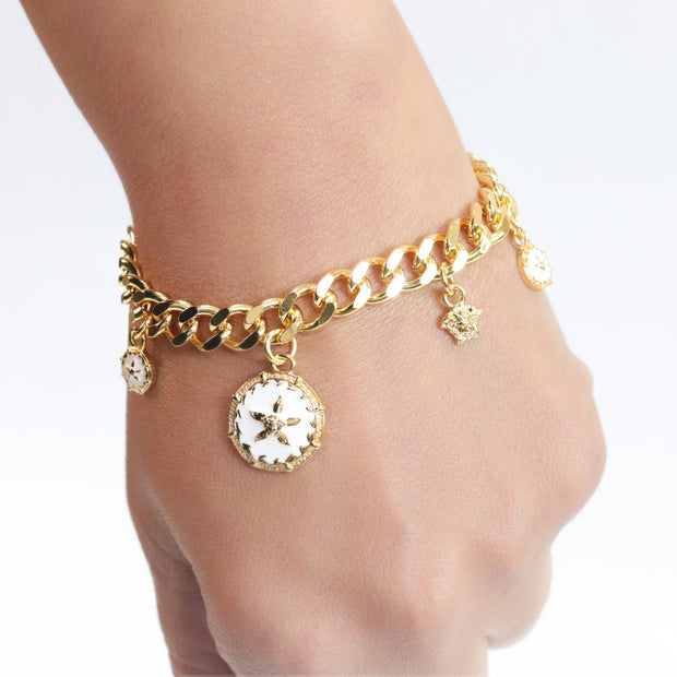 Gold plated link chain charm bracelet