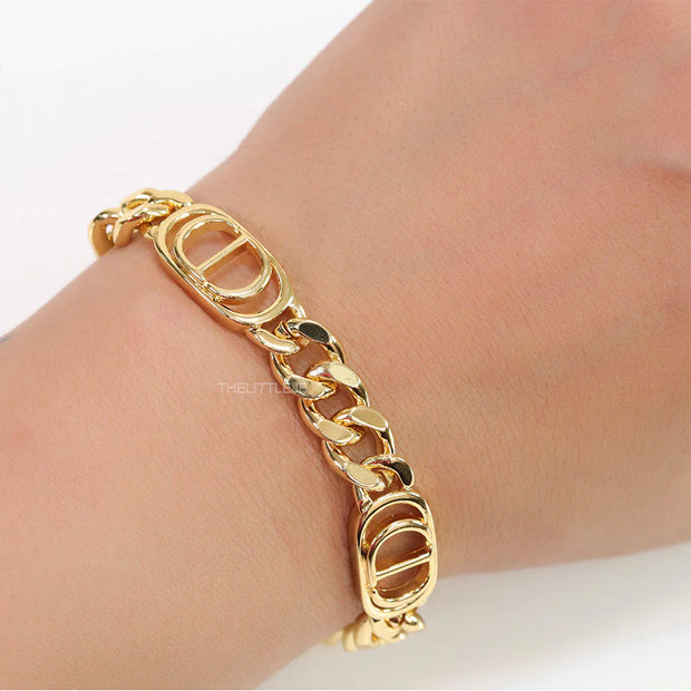 Gold plated CD motif chunky chain bracelet