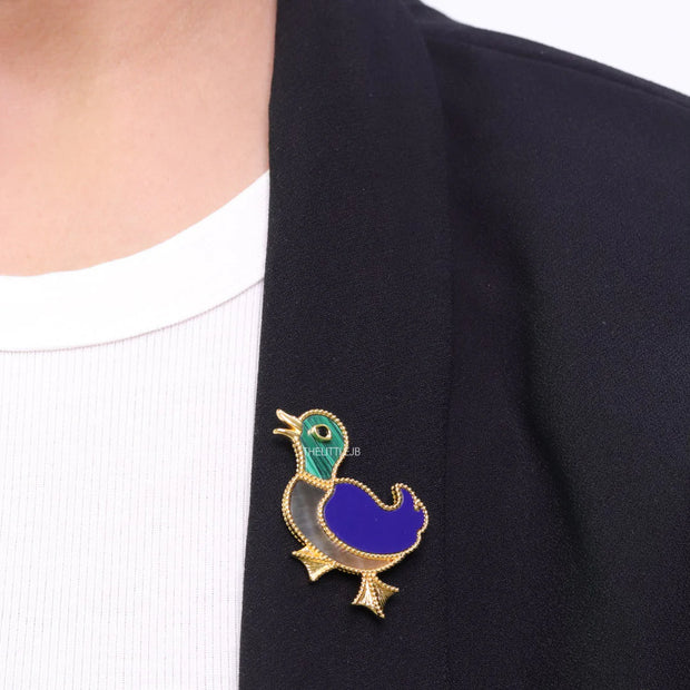 Gold plated multi-colour bird brooch