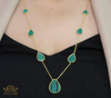 Gold plated long chain malachite stone necklace