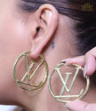 Gold plated L and V alphabet hoops 50 mm