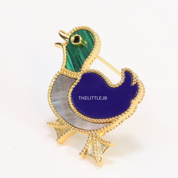 Gold plated multi-colour bird brooch