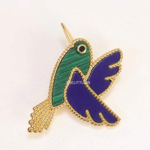 Gold plated multi-colour flying bird brooch