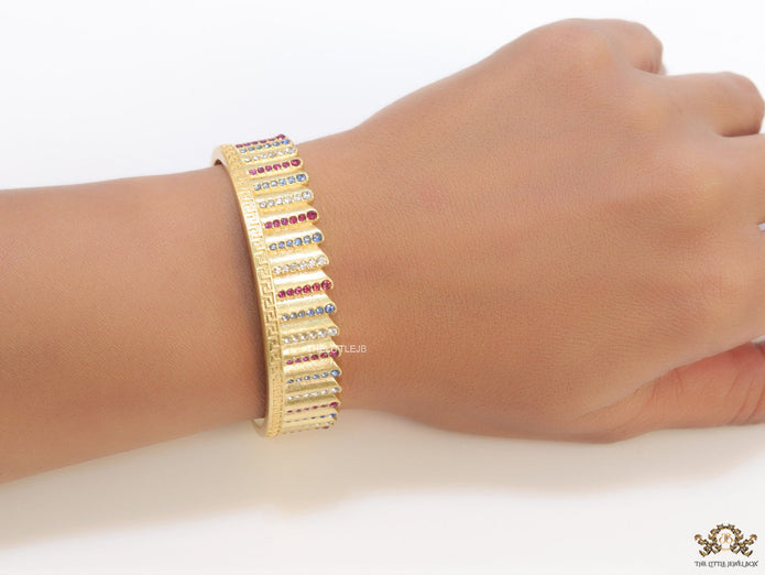 Gold plated matte finish bracelet with multi coloured cubic zirconia stones