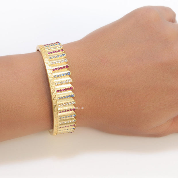 Gold plated matte finish bracelet with multi coloured cubic zirconia stones