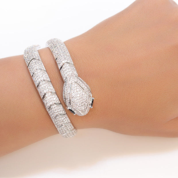 Cubic zirconia stones snake bracelet with platinum plated details black cubic zirconia stone details
