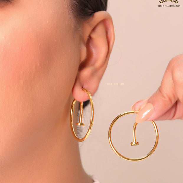 Gold plated Nail Hoop earrings