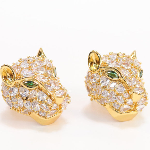 Cz Panther studs in golden finish