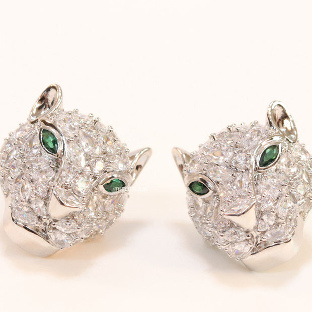 Cz Panther studs in platinum finish