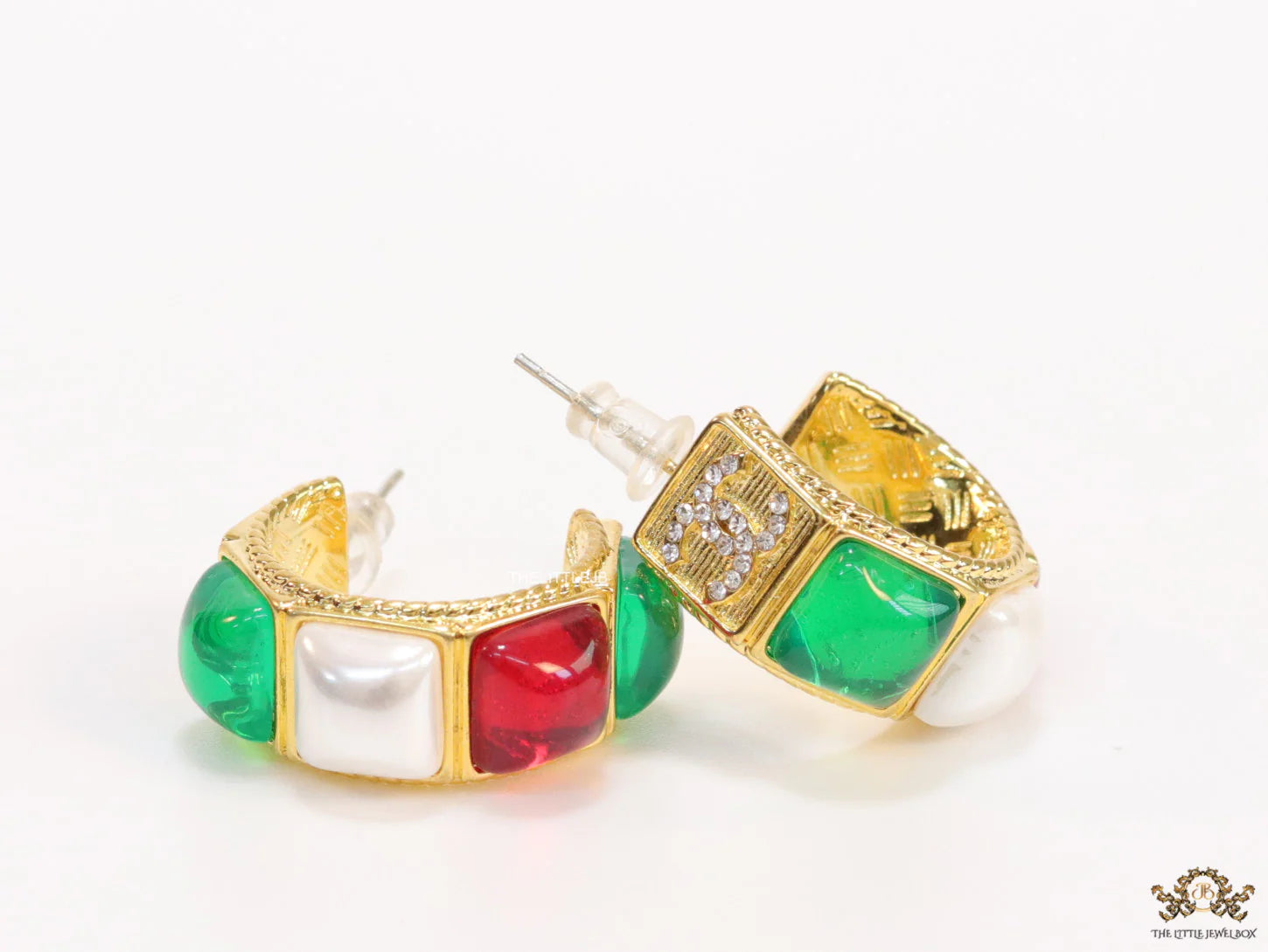 Gold plated open earrings with multi coloured stones and cz