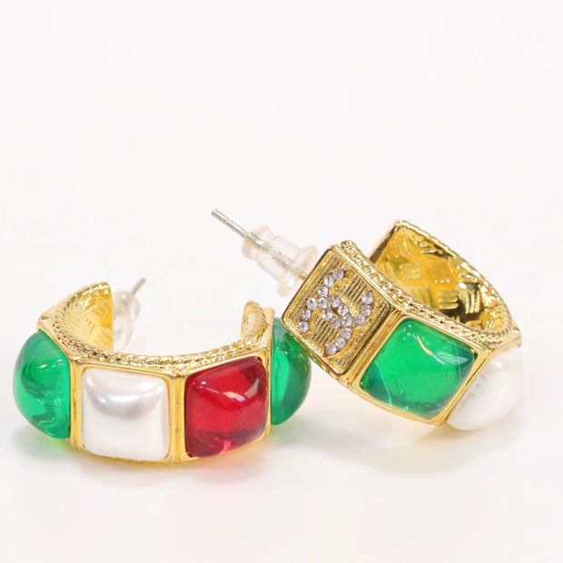 Gold plated open earrings with multi coloured stones and cz
