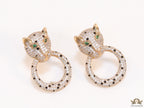Cz panther face with ring studs in golden finish