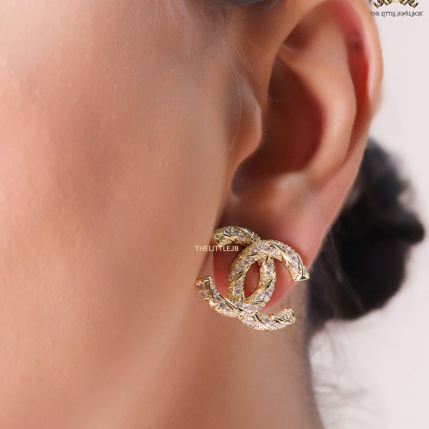 Gold plated double C studs with cz