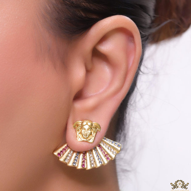 Detachable Medusa earrings with multi cz design at back