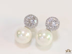 Platinum plated round cz earrings with pearl drop