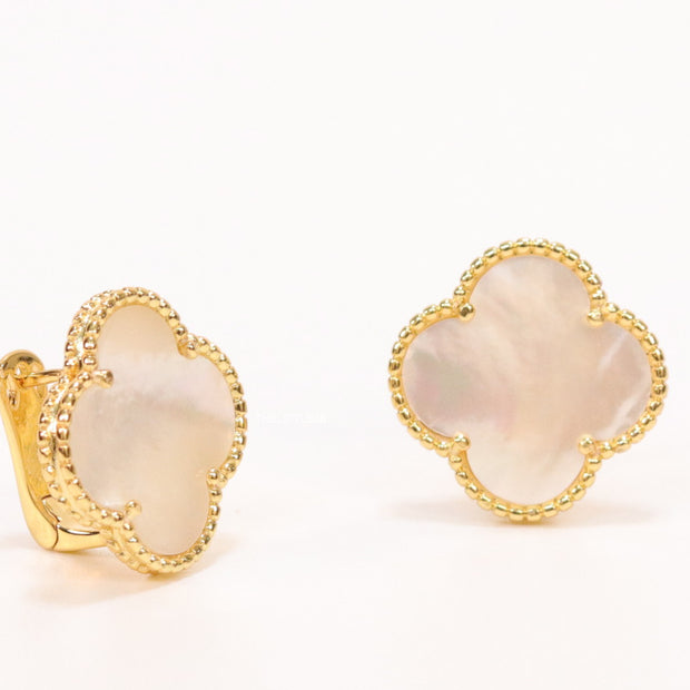 MOP clover stud earrings in gold plating