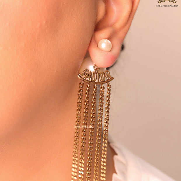 Golden chain dangles with alphabets and detachable pearl tops