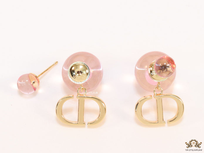 Transparent pink pearl bomber earrings with alphabets