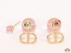 Transparent pink pearl bomber earrings with alphabets
