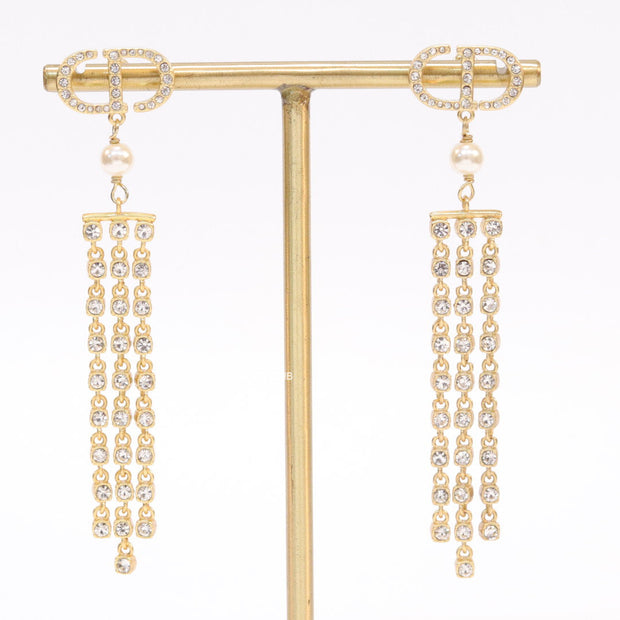 Golden alphabet dangles with long cz tassels