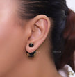 Designer pearl earrings with matte gold flying bee motifs