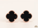 Black clover stud earrings in rose gold plating