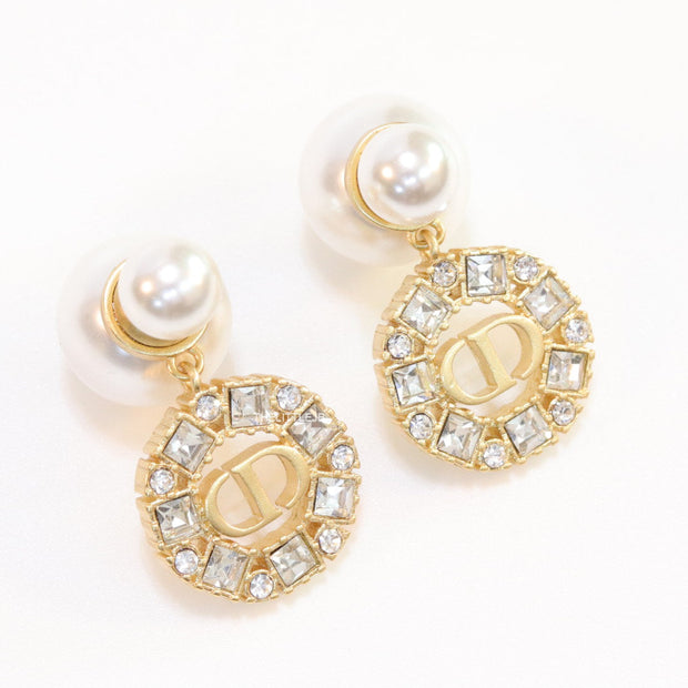 Pearl bomber studs with round cz alphabet drops
