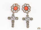 Floral cz and alphabet dangles with orange stone centre