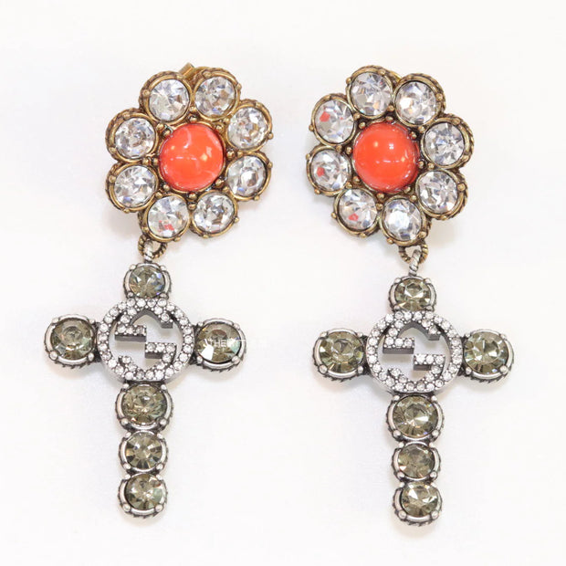 Floral cz and alphabet dangles with orange stone centre