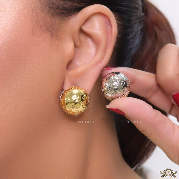 Dual plated ball shape studs with embossed alphabets