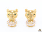 Golden panther face studs with cz baguette ring