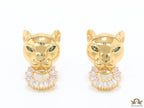 Golden panther face studs with cz baguette ring