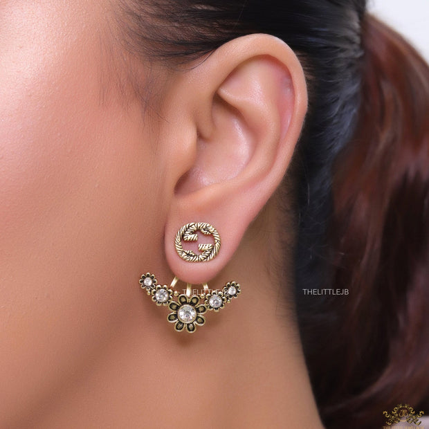 Antique gold plated twin G and floral earrings