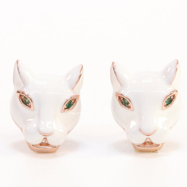 White and rose gold panther face studs