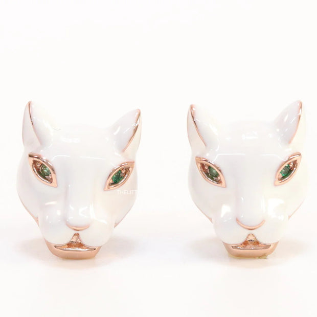 White and rose gold panther face studs
