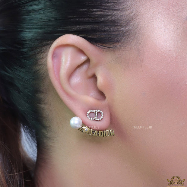 Cz studded alphabet earrings with pearl