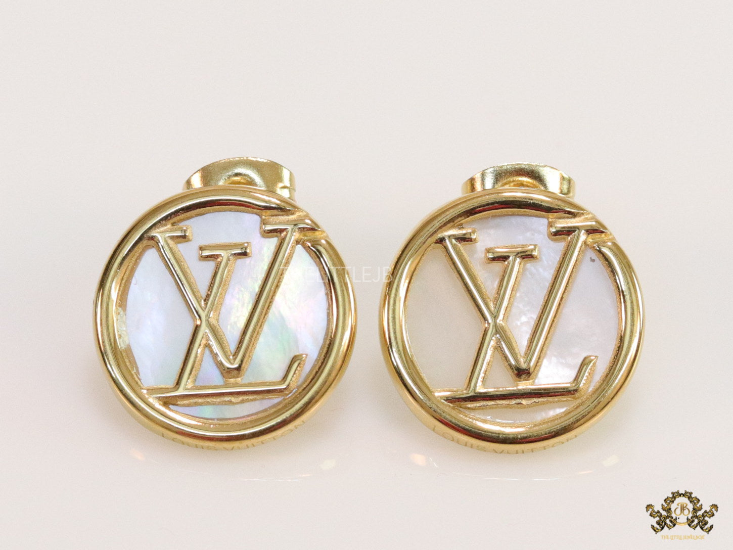 Gold plated alphabet stud earrings with MOP