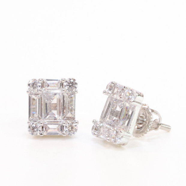 Platinum plated cz baguette studs with cz pointers