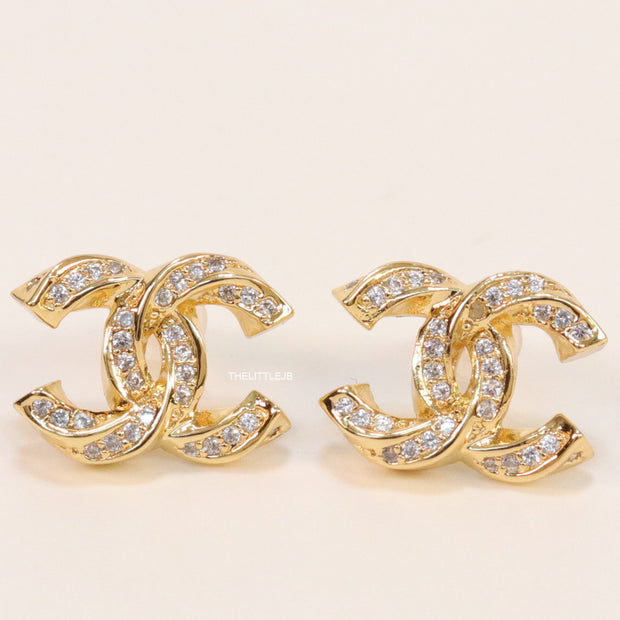 Gold plated entwined twin C motif cz studs