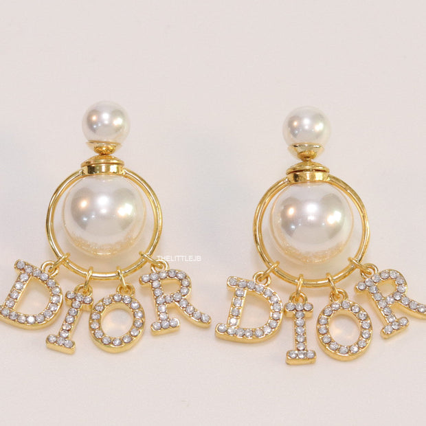 Cz alphabet drop pearl bomber studs