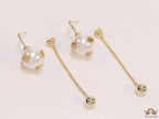 Detachable long chain pearl dangles in gold plating