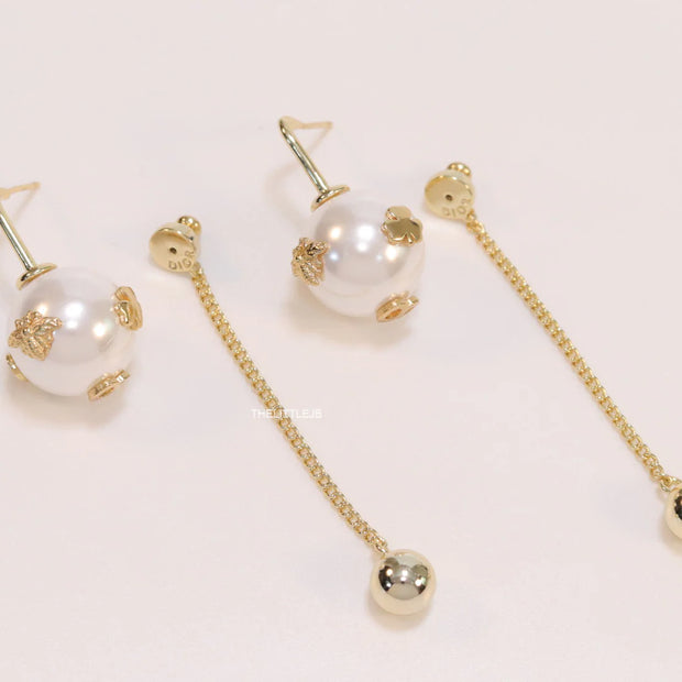 Detachable long chain pearl dangles in gold plating