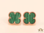 Malachite green clover stud earrings in rose gold finish