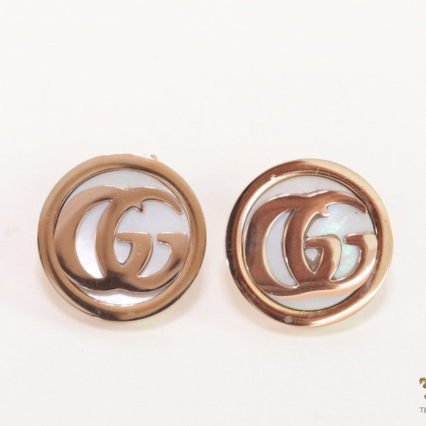 Rose gold plated twin G motif studs with MOP