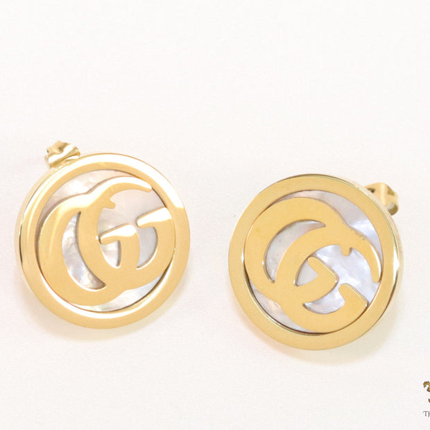 Gold plated twin G motif studs with MOP