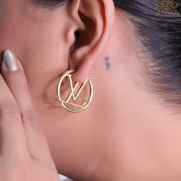 Gold plated L and V alphabet hoops 29 mm